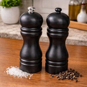 Threshold‎ salt shaker and pepper grinder set Black Wood 5.5” tall
